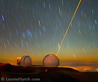 Laser Firing from Keck Twin in Moonlight