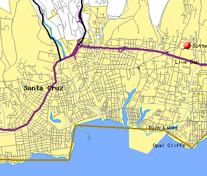 Map of Santa Cruz with Sutter Hospital