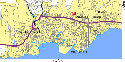 Map of Santa Cruz with Dominican Hospital